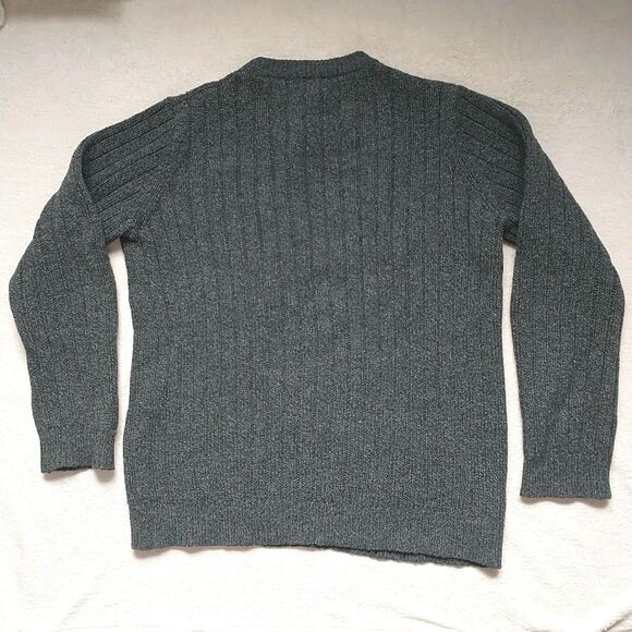LL Bean Sweater Mens L Tall Gray LambsWool Elbow Patches Rib Knit Chunky Outdoor - Picture 4 of 6